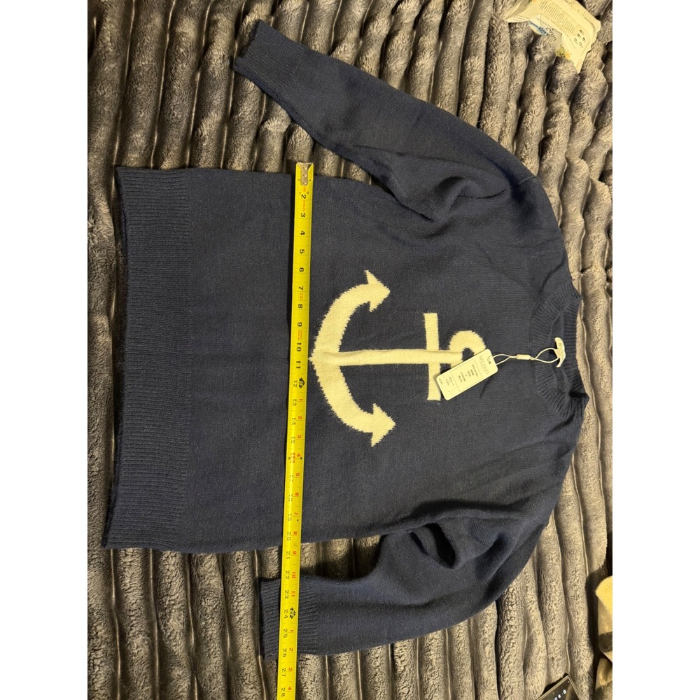 Baciano Mens Anchor Knit Sweater Navy Blue Crew Neck Long Sleeve Size L NWT